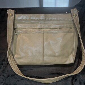 Leather Grey Handbag with Silver Hardware